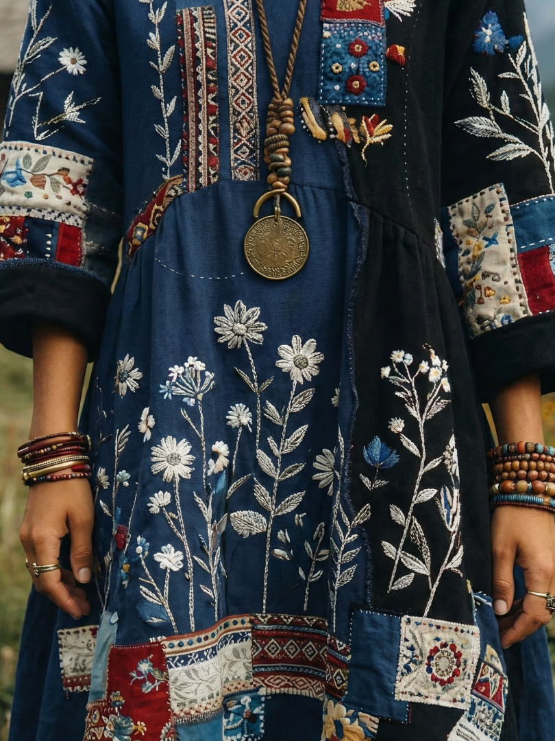Alix | Midi Dress – Embroidered Panel Style for Women