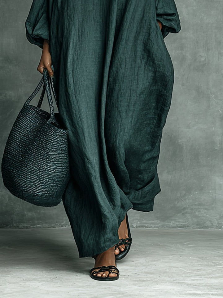 Luna | Stilvolles, oversized besticktes Maxikleid mit langen Ärmeln