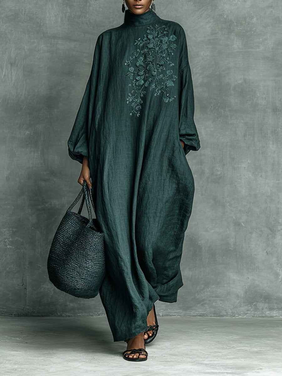 Luna | Stilvolles, oversized besticktes Maxikleid mit langen Ärmeln