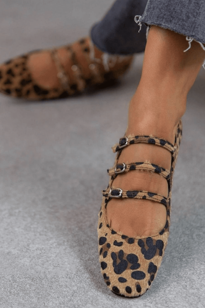 Aubrey | Leopard Loafers with Triple Buckle Detail for Women