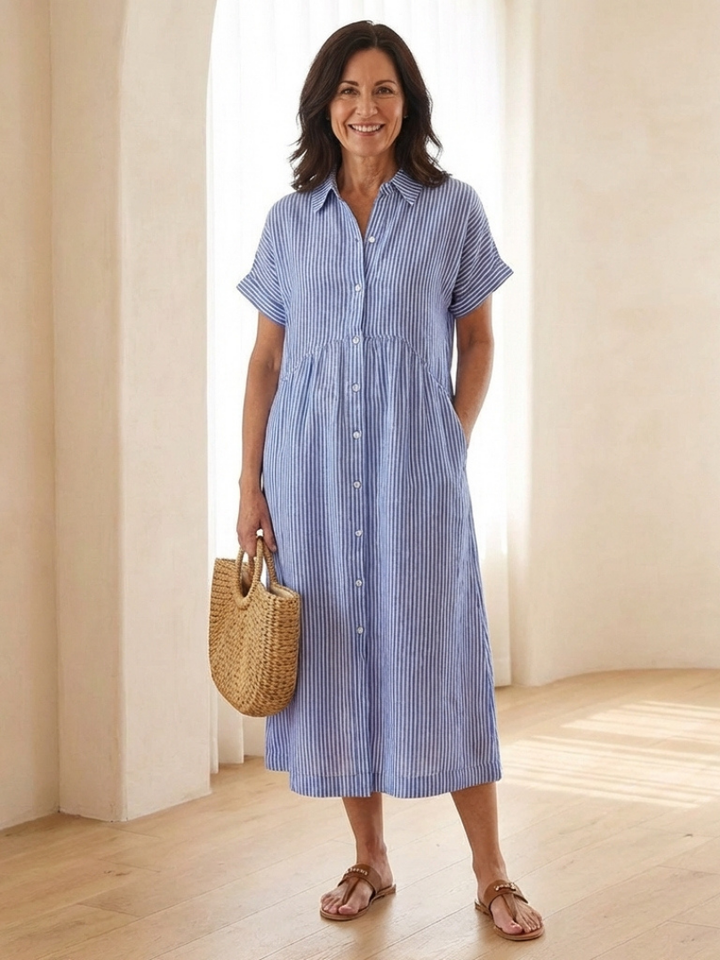 Linnea | Midi Dress – Striped Button Front Style for Women