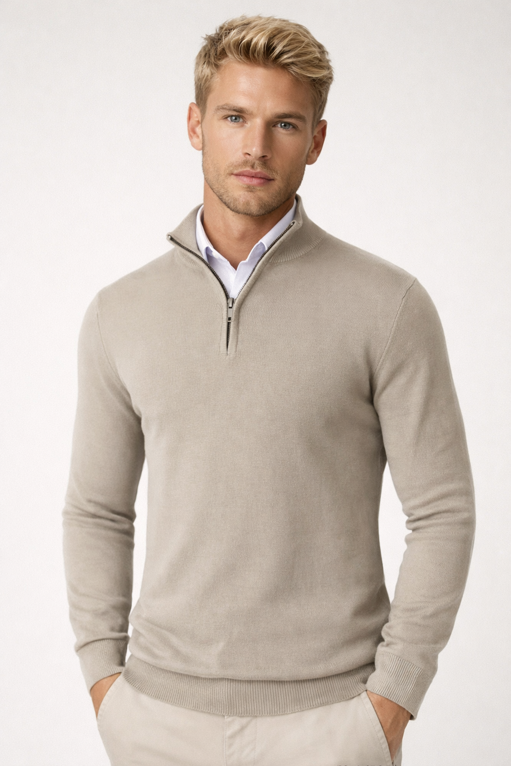 Oliver | Moderner Pullover mit halbem Reißverschluss und Stehkragen
