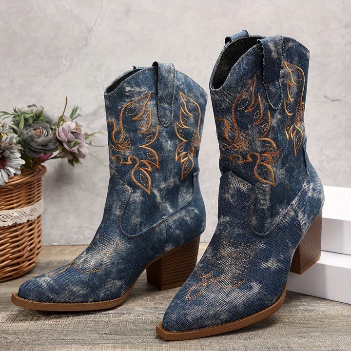 Simone | Elegant And Embroidered Wide-Calf Cowboy Boots
