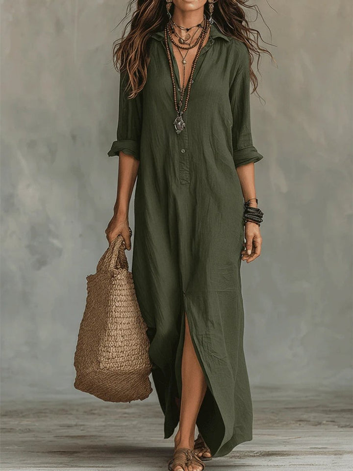 Lola | Casual Button-Front Long-Sleeved Maxi Shirt Dress
