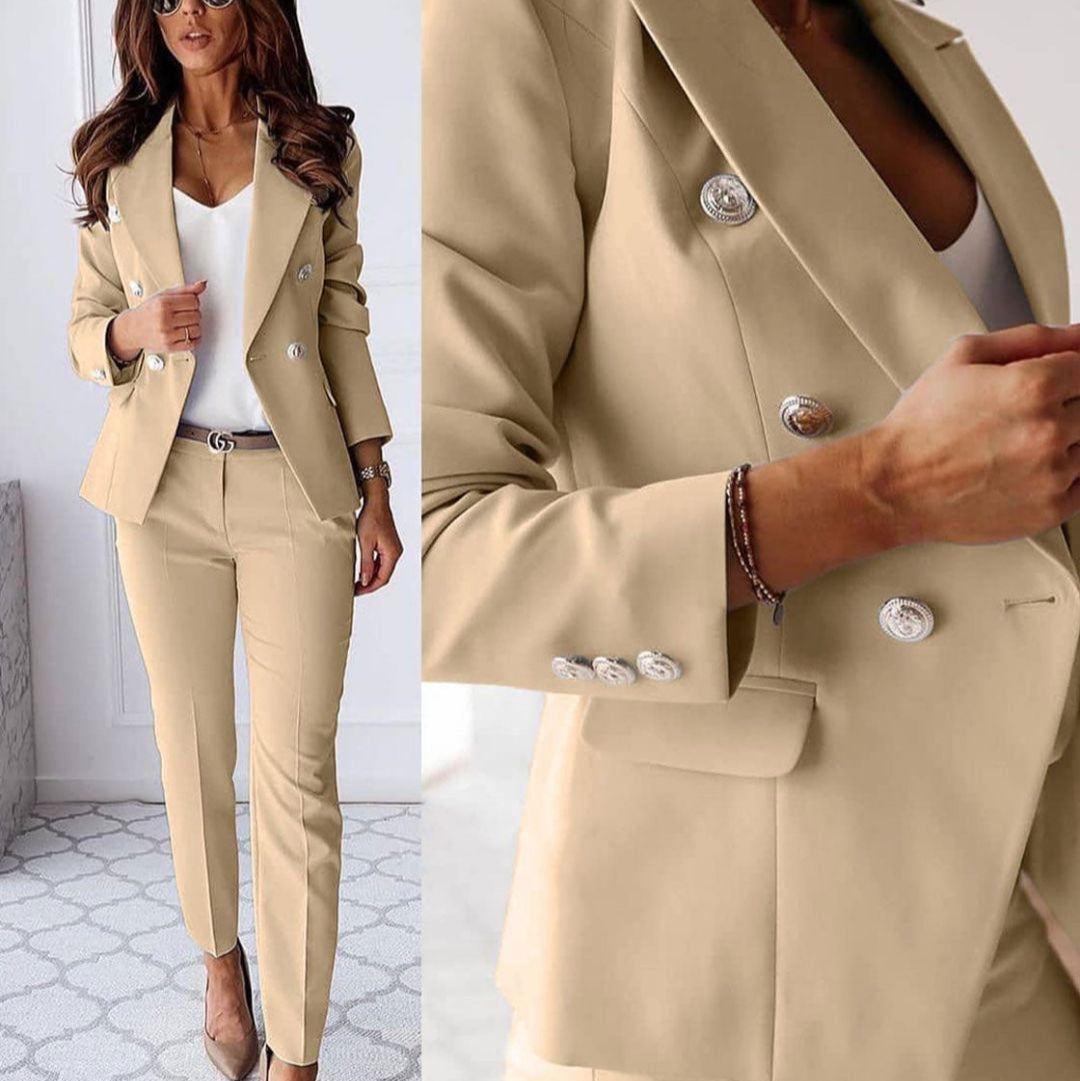 Camille | Elegant Double-Breasted Blazer and Straight-Leg Trouser Set