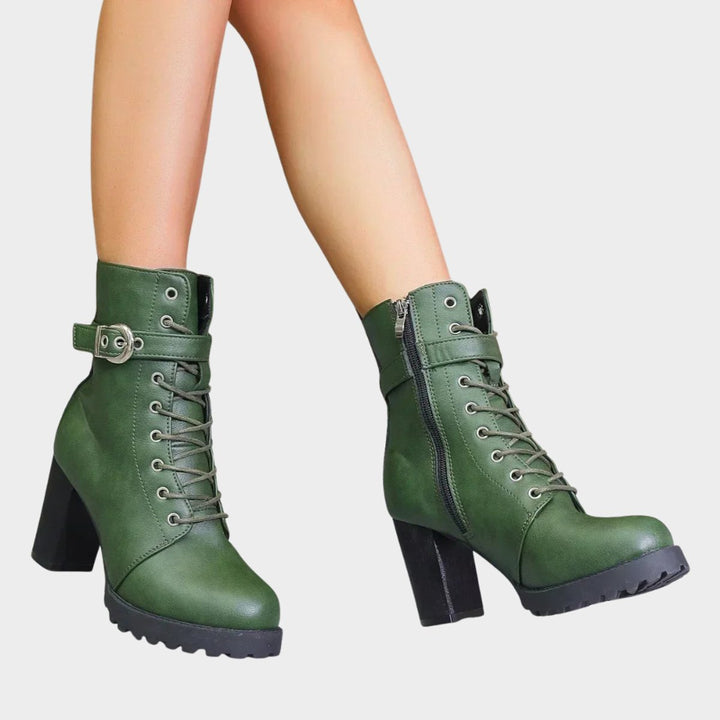 Hazel | Stilvolle Damen-Kampfstiefeletten mit Schnürung, Blockabsatz und Knöchelhöhe