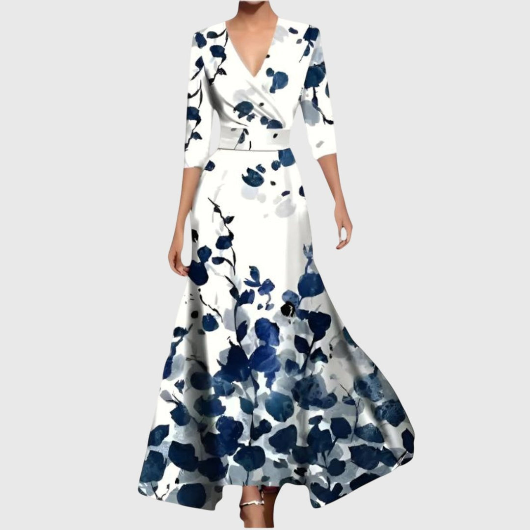 Juliette | Trendiges, floral gemustertes Wickel-Maxikleid mit langen Ärmeln