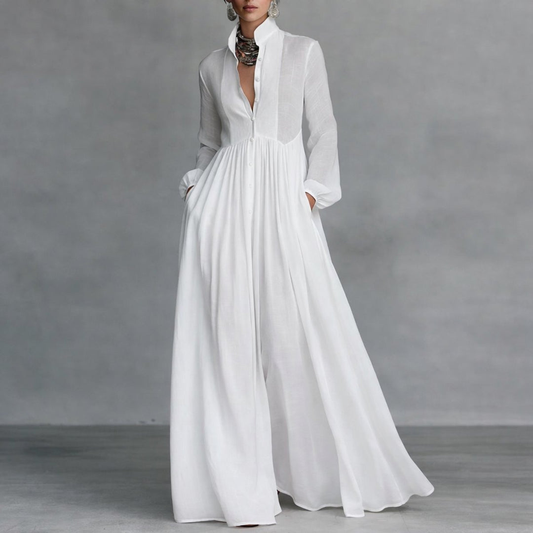 Clara | Tailored Stand-Collar Long-Sleeved Shirt Dress
