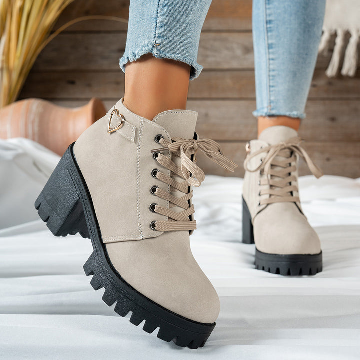 Leona | Charming Heart-Hardware Lace-Up Ankle Boots