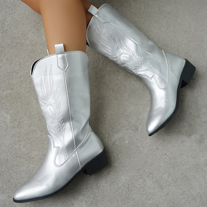Grace | Metallic Style Cowboy Boots With Embroidered