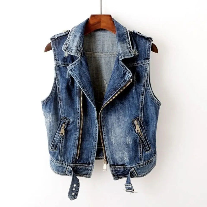 Jack | Edgy And Stylish Distressed Denim Moto Vest