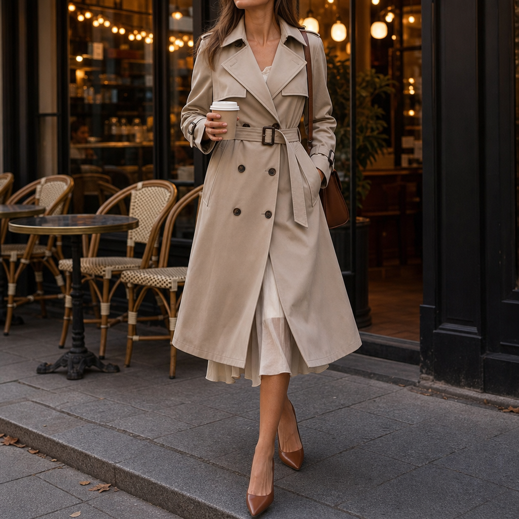 Winterly | Mid-Length Trench Coat – Belted Style for Women