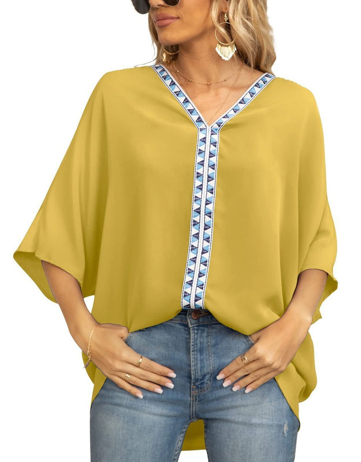 Kristin | Bohemian Embroidered V-Neck Tunic Top