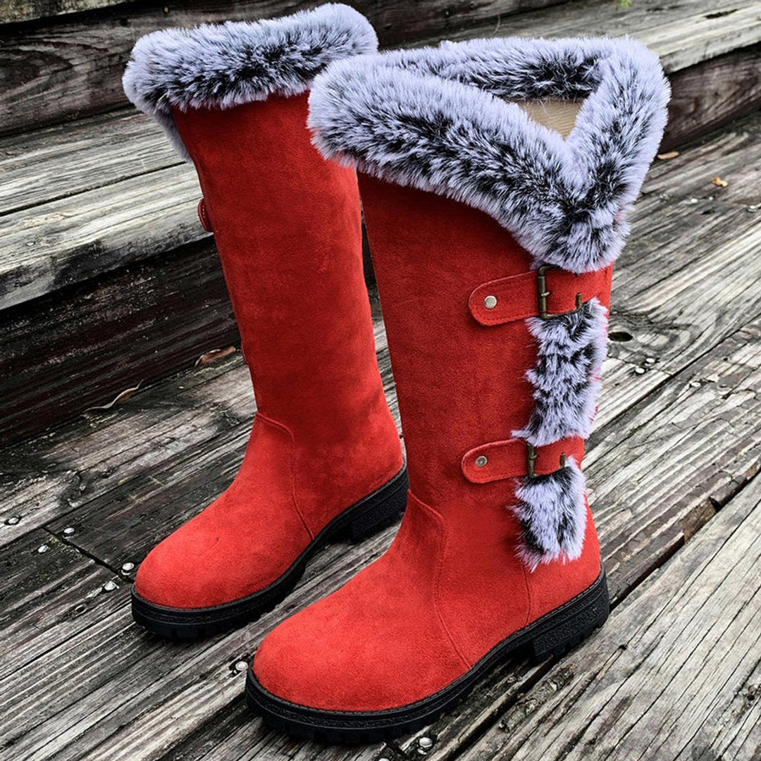 Fiona | Plush Fur-Trimmed Buckle Knee High Boots