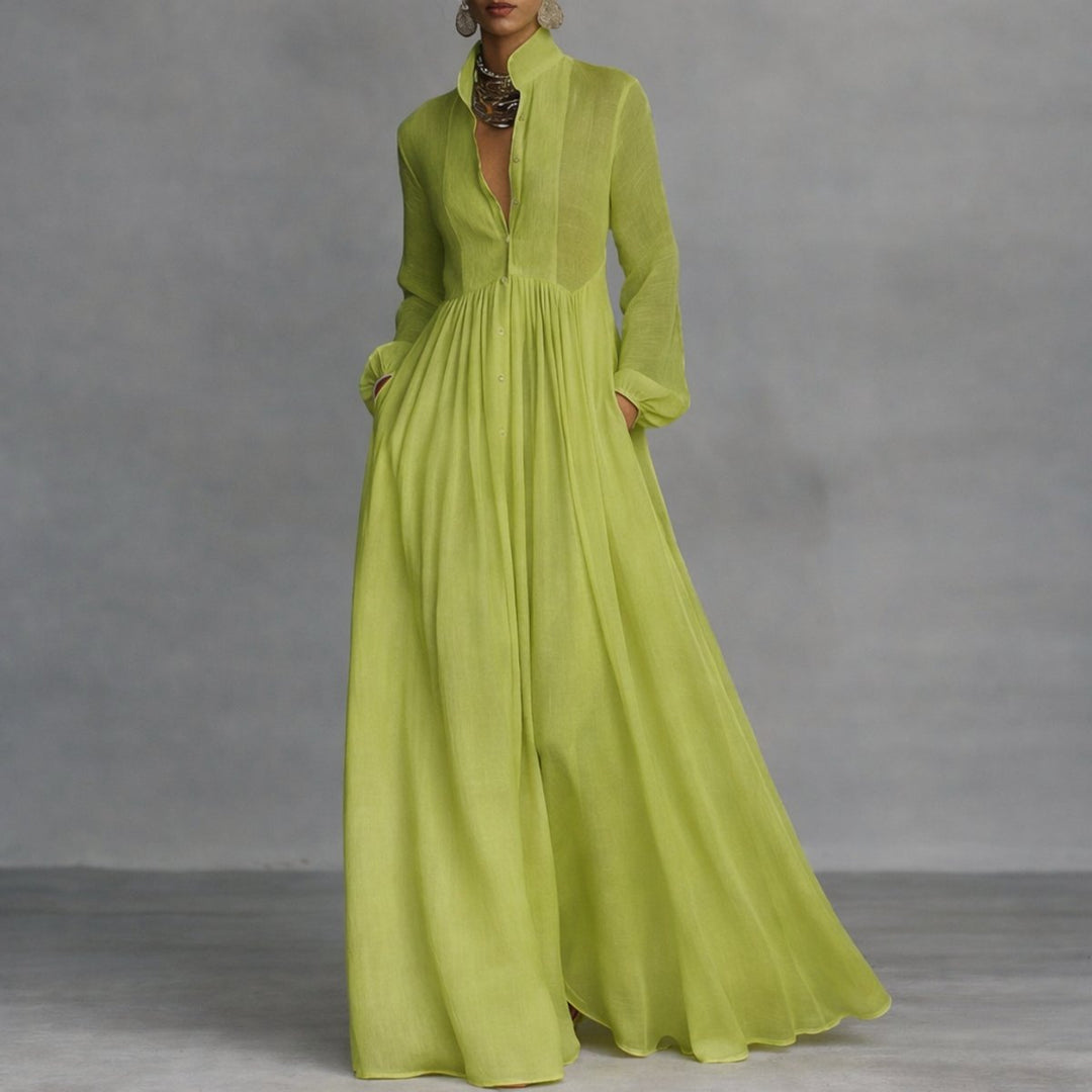 Clara | Tailored Stand-Collar Long-Sleeved Shirt Dress