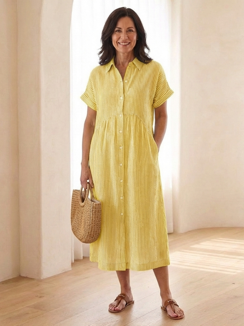 Linnea | Midi Dress – Striped Button Front Style for Women