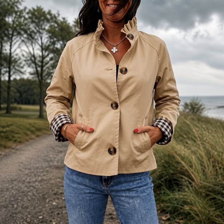 Cuff & Collar | Short Trench Coat – Stylish Plaid Cuffed Design