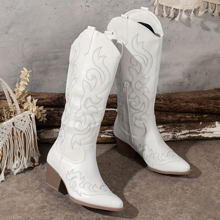 Freya | Klassische Cowboystiefel mit weitem Schaft und Westernstickerei