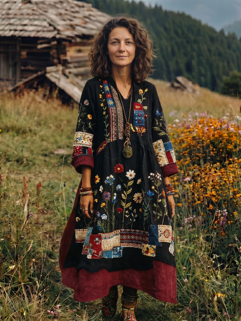 Alix | Midi Dress – Embroidered Panel Style for Women