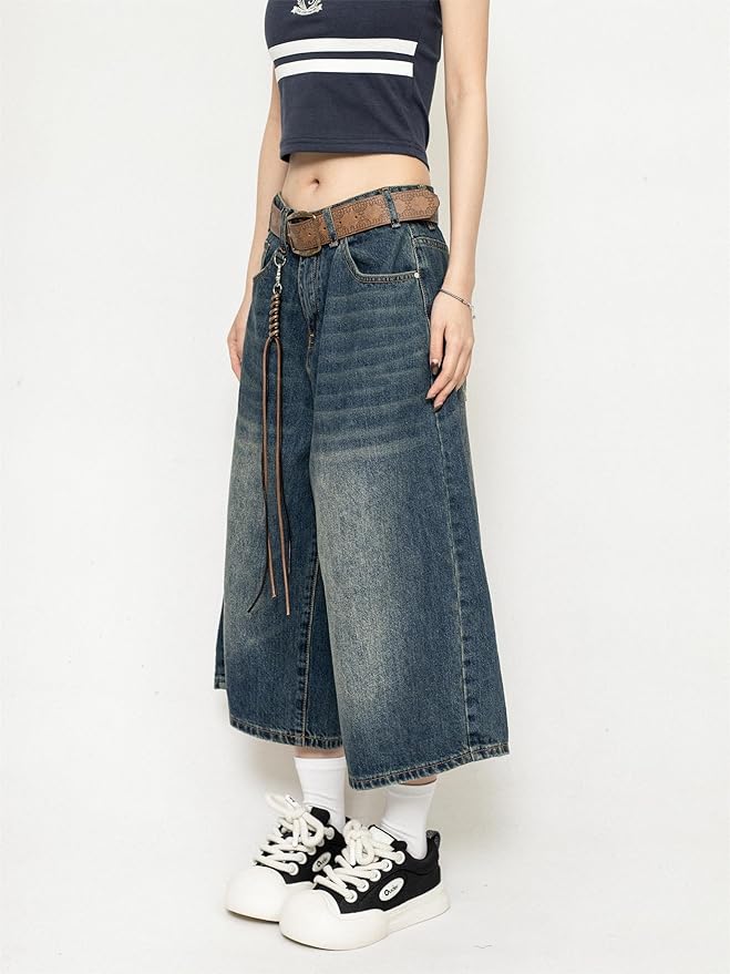 Maya | Retro-Jeans-Culotte mit weitem Bein und Used-Look
