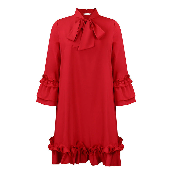 Julia | Elegant Ruffle Bow Collar Tunic Dress