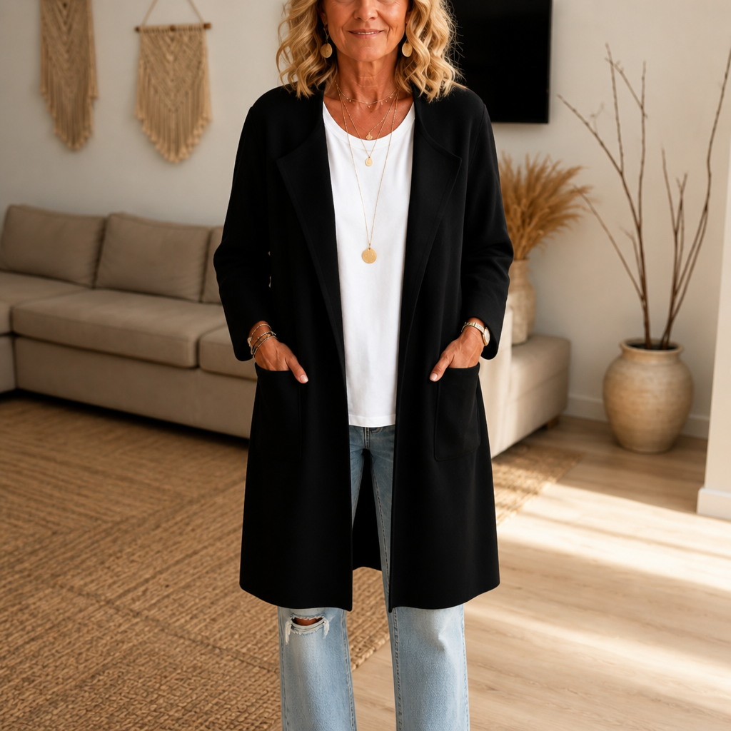 Draperie | Longline Open-Front Coat – Wool-Blend Style for Women