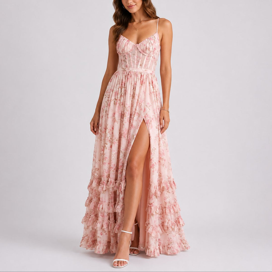Charlotte | Stilvolles florales Maxikleid mit Korsett für Herbsthochzeiten
