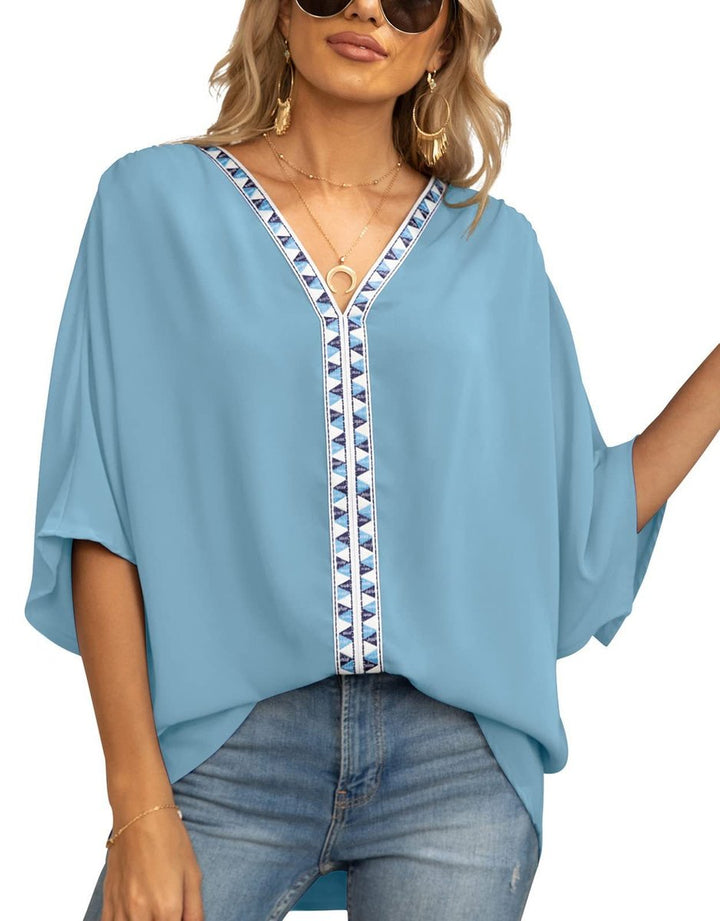 Kristin | Bohemian Embroidered V-Neck Tunic Top