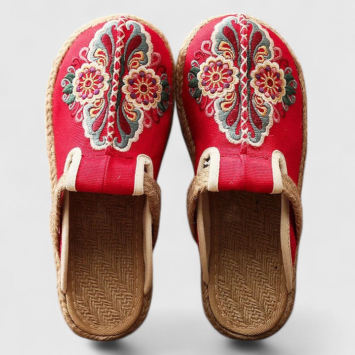 Maya | Floral Hand-Embroidered Jute Sole Mules