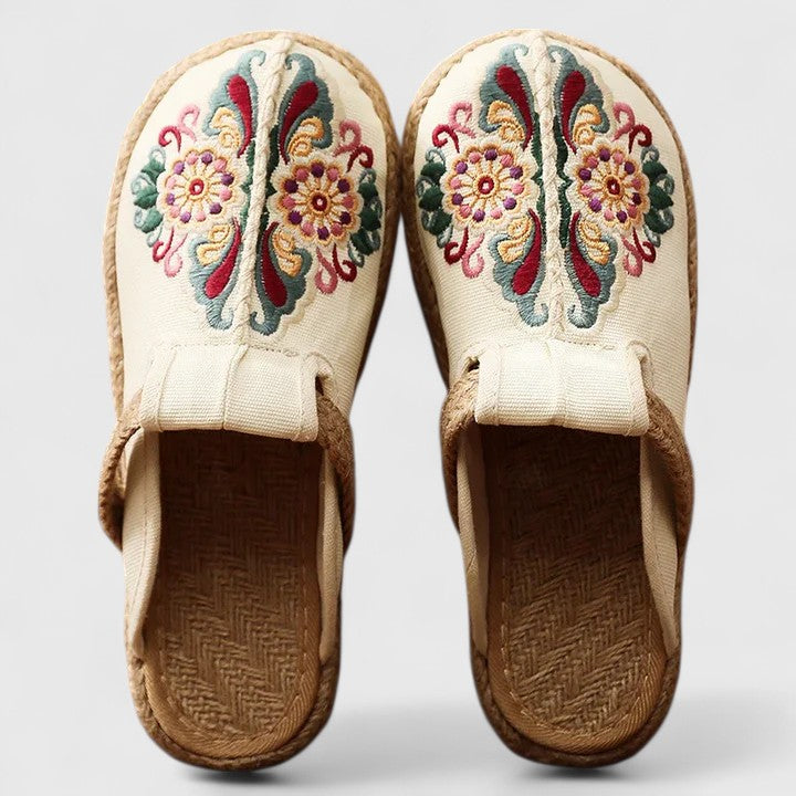 Maya | Floral Hand-Embroidered Jute Sole Mules
