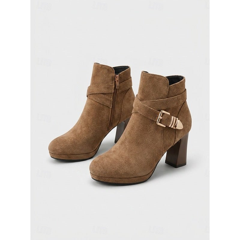 Renata | Buckle-Strap Block Heel Ankle Boots for Women