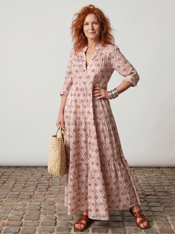 Camilla | Langarm-Maxikleid für den Herbst mit Print und Schlitz-Ausschnitt