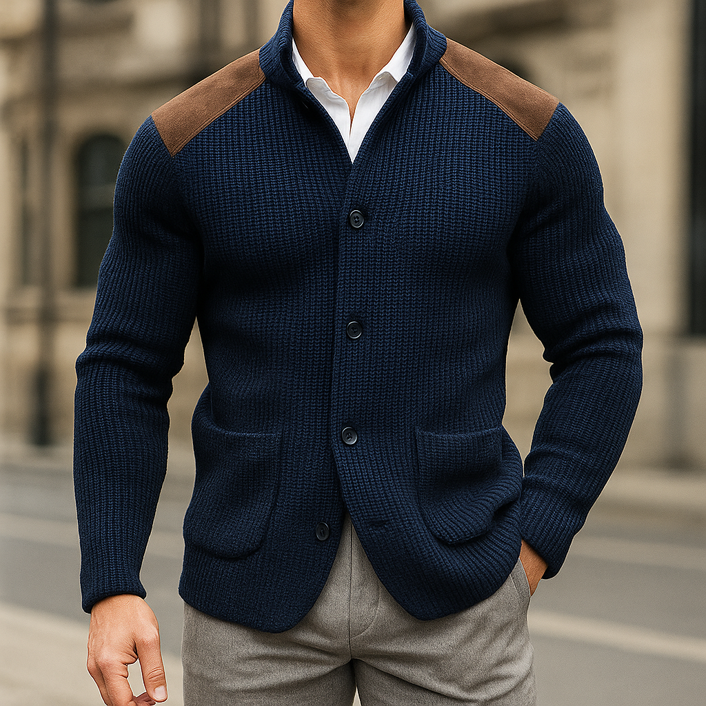 Lucas | Strukturierter Strickblazer mit raffinierten Details in Velourslederoptik