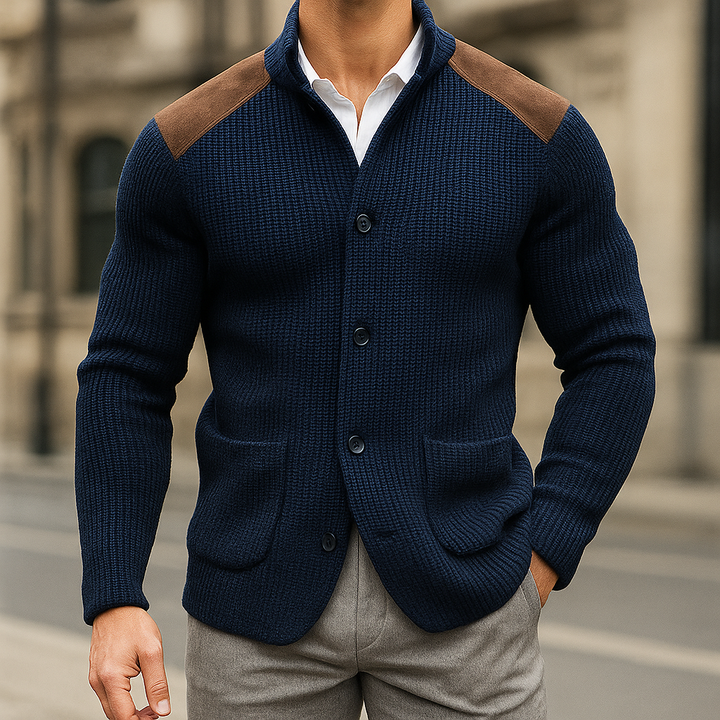 Lucas | Strukturierter Strickblazer mit raffinierten Details in Velourslederoptik