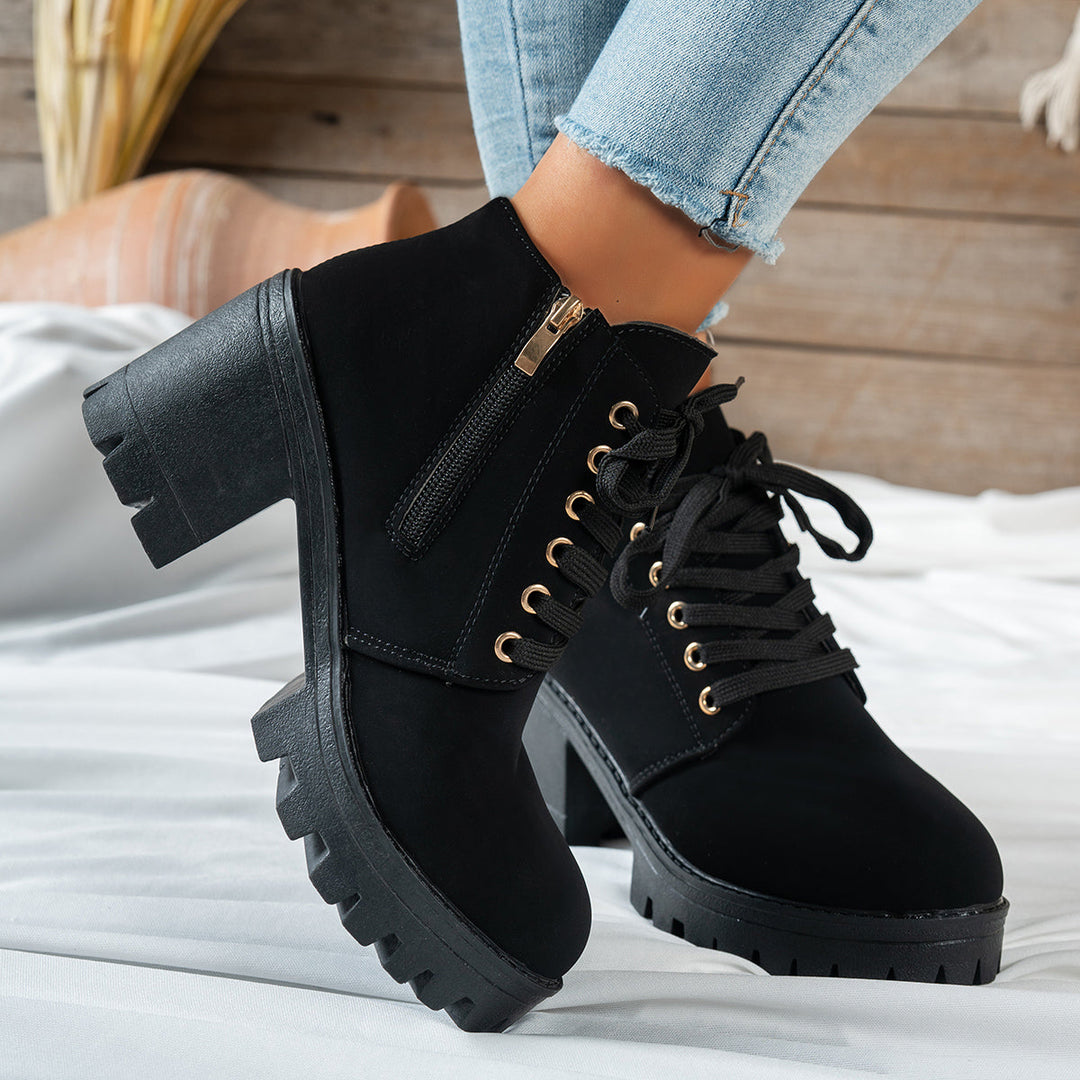 Leona | Charming Heart-Hardware Lace-Up Ankle Boots