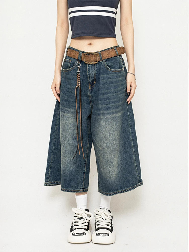 Maya | Retro-Jeans-Culotte mit weitem Bein und Used-Look