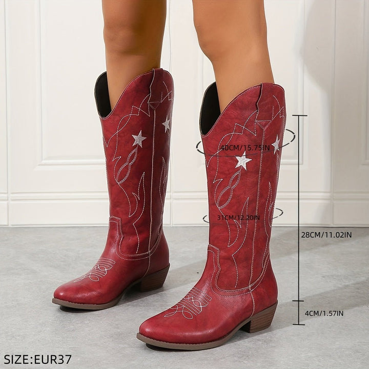 Joanne | Stylish And Comfortable Star Embroidered Cowboy Boots