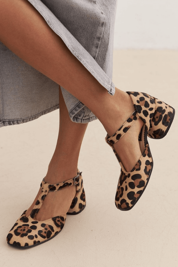 London | Leopard T-Strap Block Heels for Women