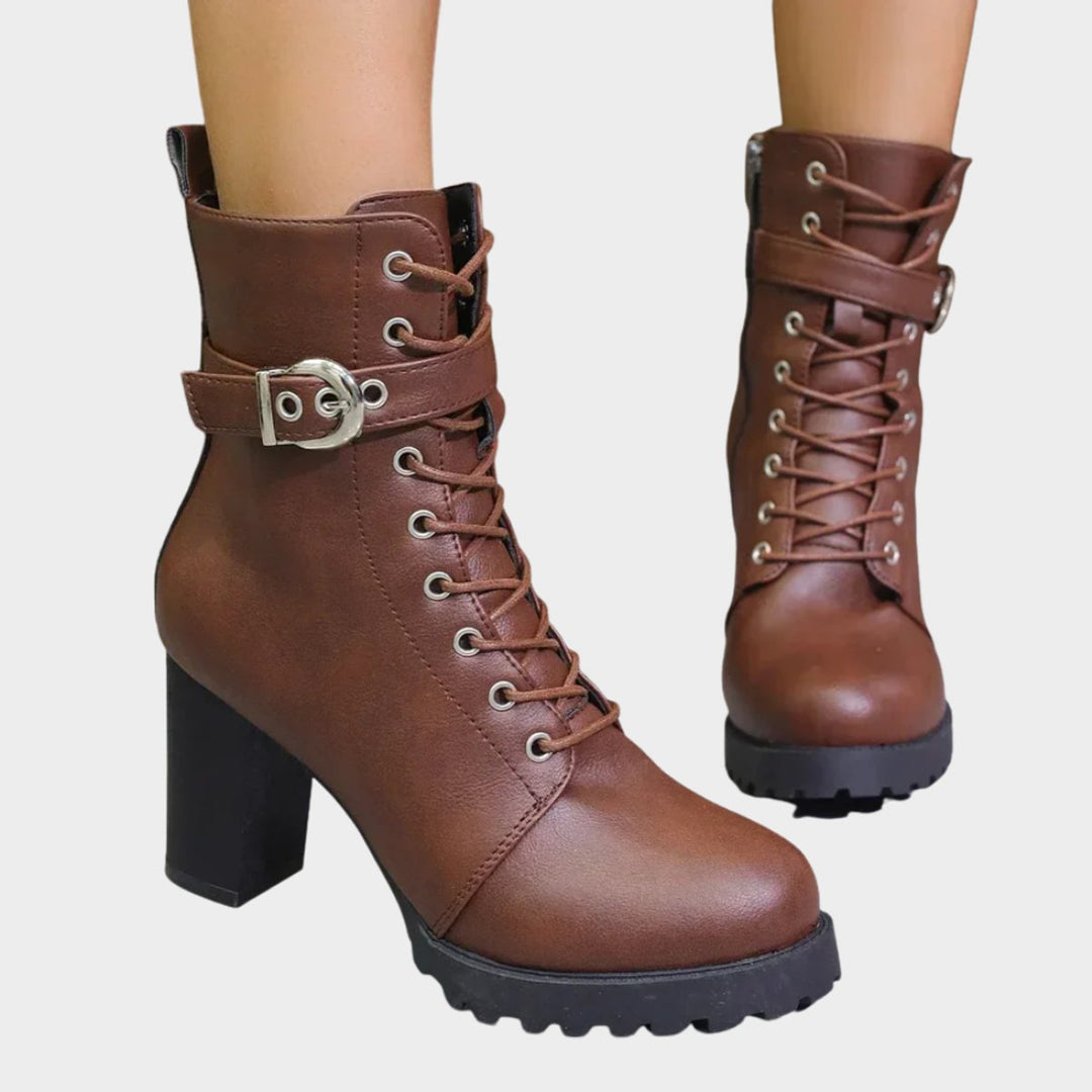 Hazel | Stilvolle Damen-Kampfstiefeletten mit Schnürung, Blockabsatz und Knöchelhöhe