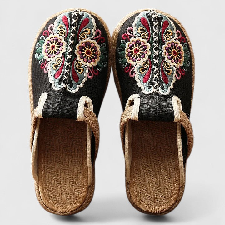Maya | Floral Hand-Embroidered Jute Sole Mules