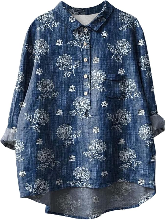 Jennifer | Camicia in denim a stampa floreale con vestibilità comoda
