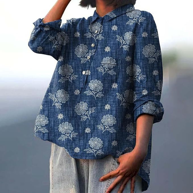 Jennifer | Camicia in denim a stampa floreale con vestibilità comoda