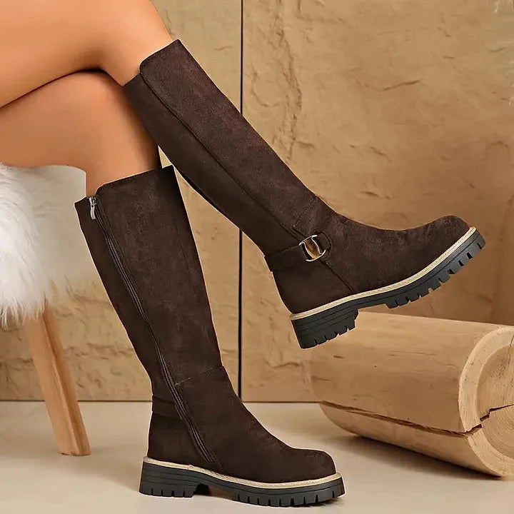 Deborah | Chic Lug Sole Buckle Accent Knee High Boots
