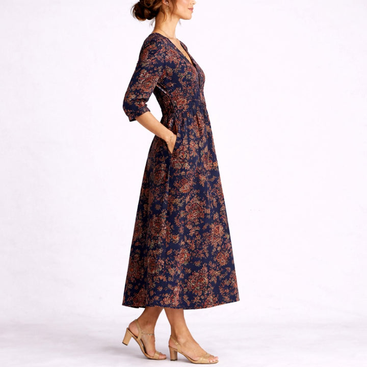Hazel | Casual Fall Wedding Floral Midi Dress