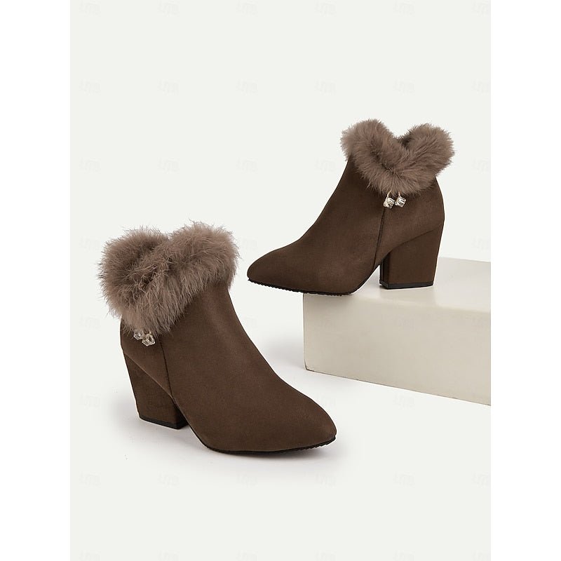 Claire | Block Heel Ankle Boots – Cozy Fur-Trimmed Style