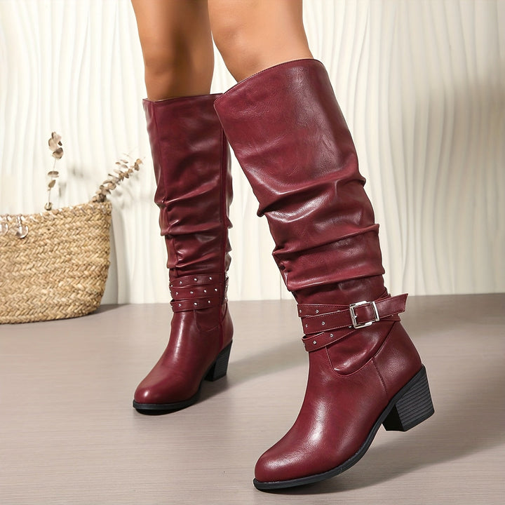 Beatrice | Studded Buckle Slouchy Knee High Boots