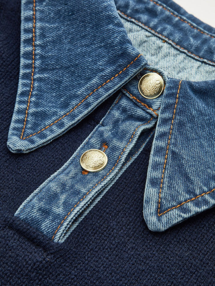 Amelie | 2-in-1 Sweater with Denim Collar and Metal Buttons