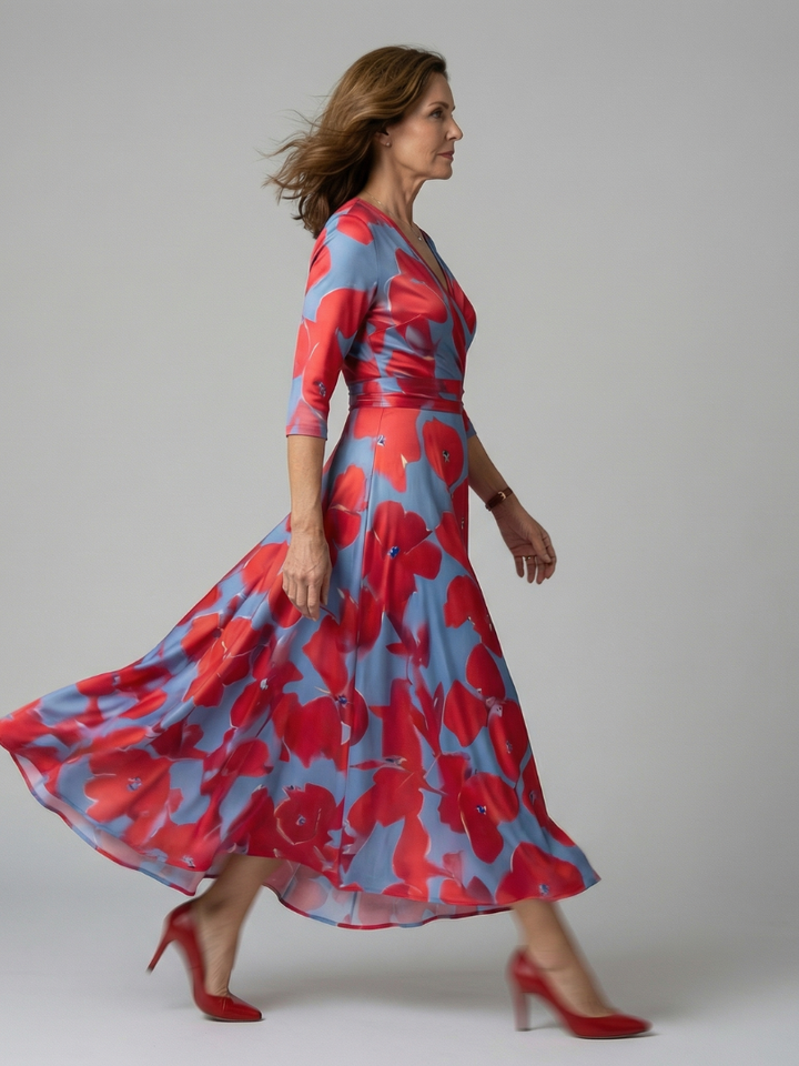 Celine | Midi Dress – Floral Cross Wrap Style for Women