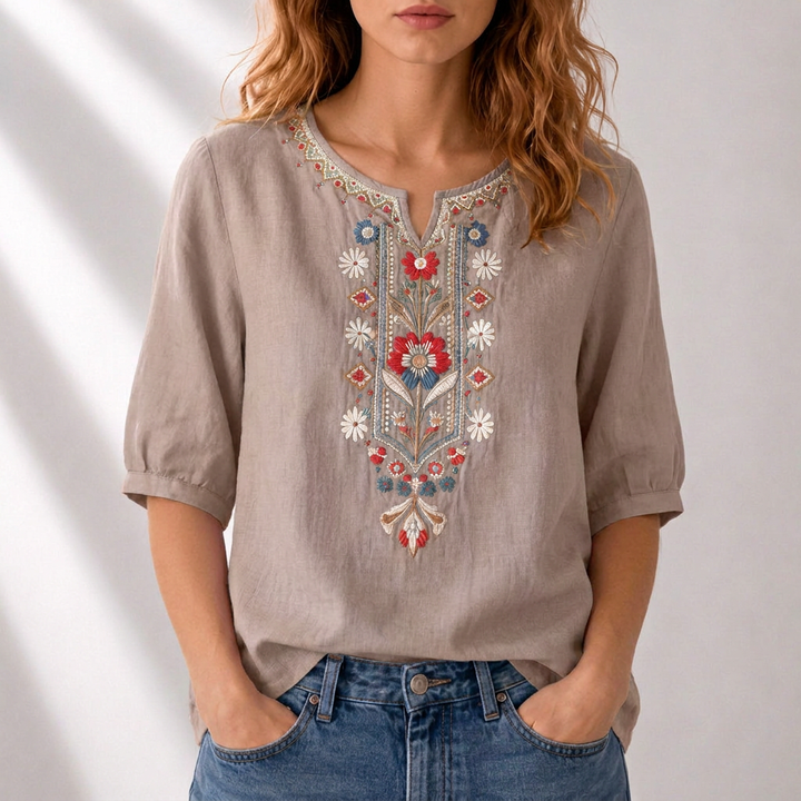 Lucia | Floral Embroidered Blouse – Elegant Casual Style for Women