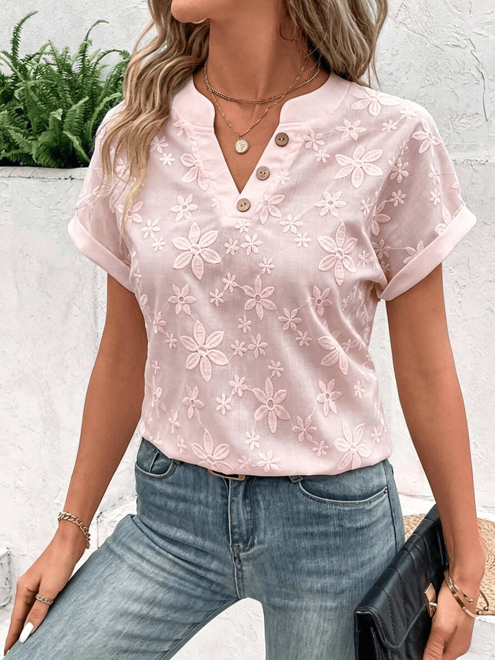 Whitney | Floral Embroidered V-Neck Blouse in White